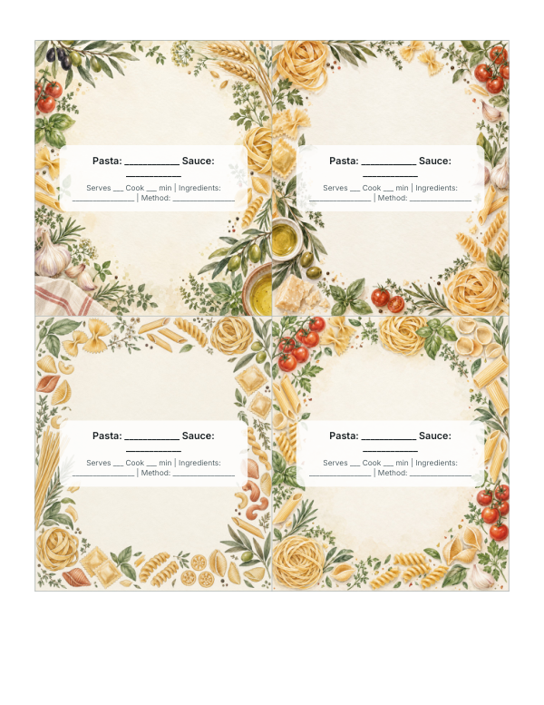 Preview of Printable Pasta Shapes Chart